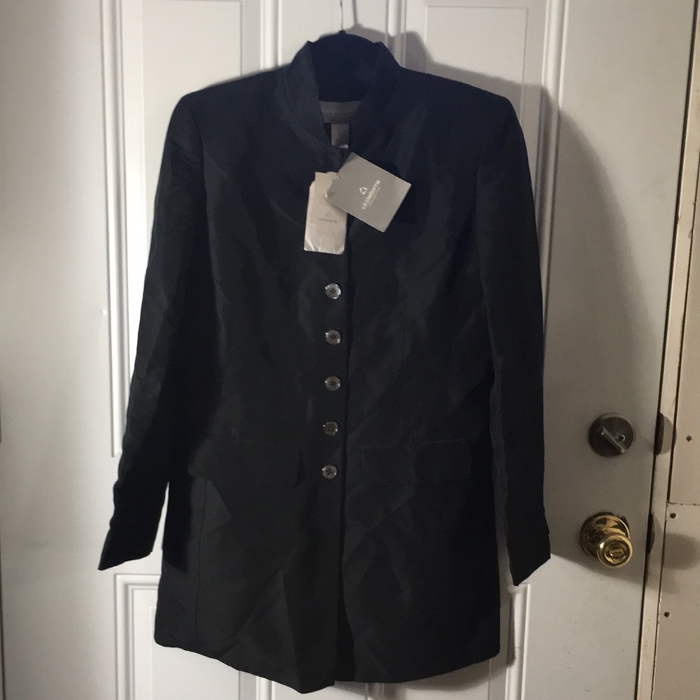 Liz Claiborne black 100 percent silk button front jacket size 4